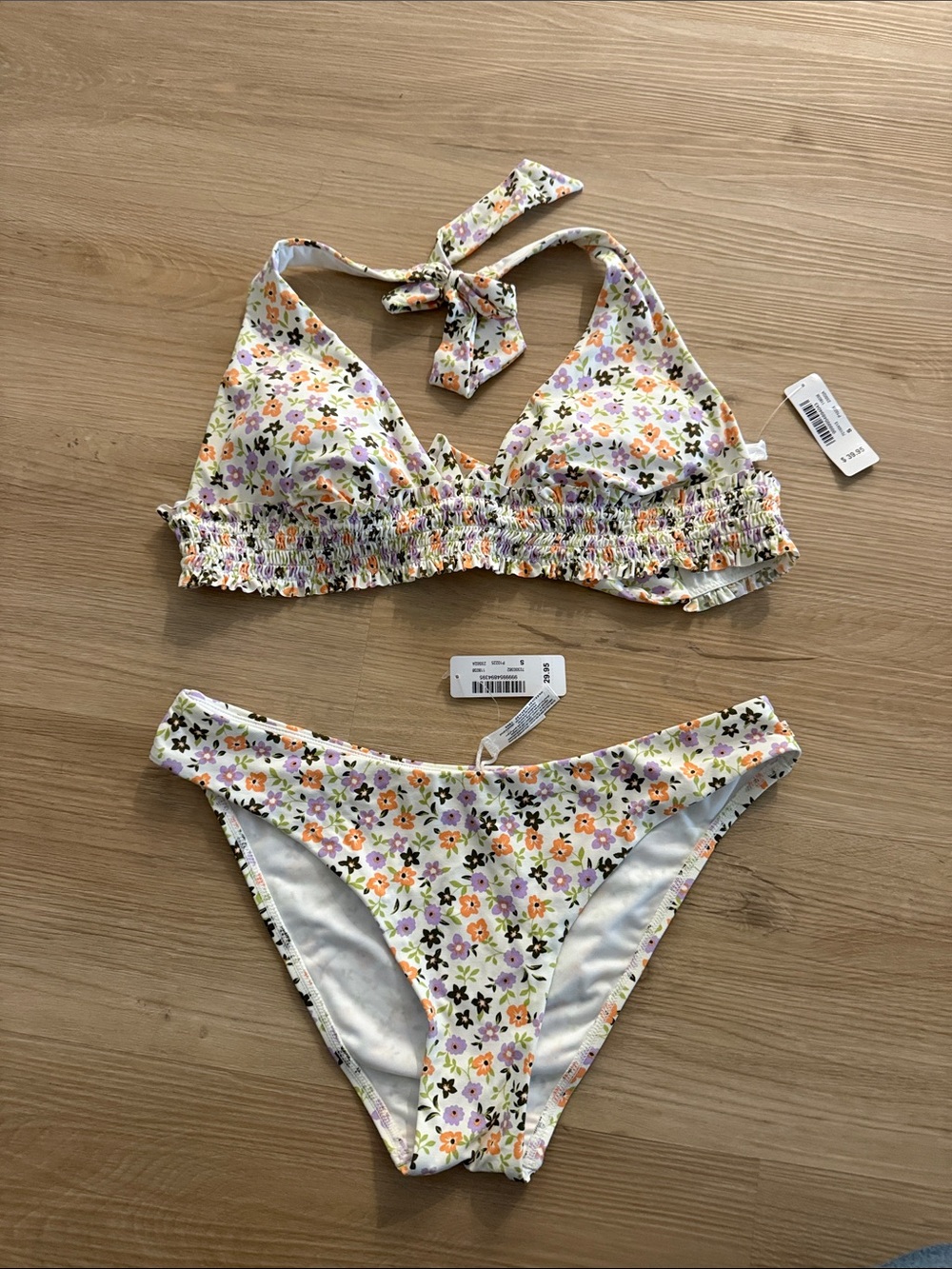 La Vie En Rose Floral Two-Piece Bikini - White with Pink, Purple, Orange Flowers